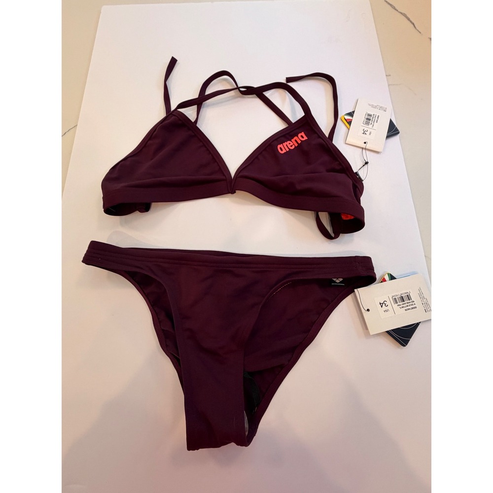 Arena Burgundy Bikini Set Sz 34 NWT Triangle Strappy Back Swim